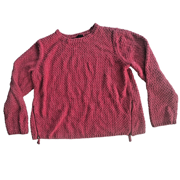 Talbots Sweater XL Hot Pink Side Zip Chunky Knit Pullover Flecked 100% Cotton - Picture 1 of 4